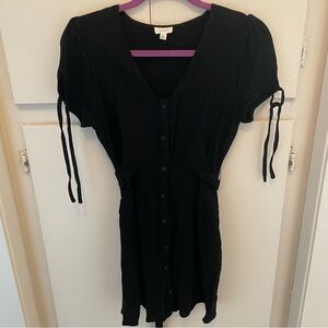 NWOT Le Lis Black Linen Blend Button Down Dress with Tie Waist